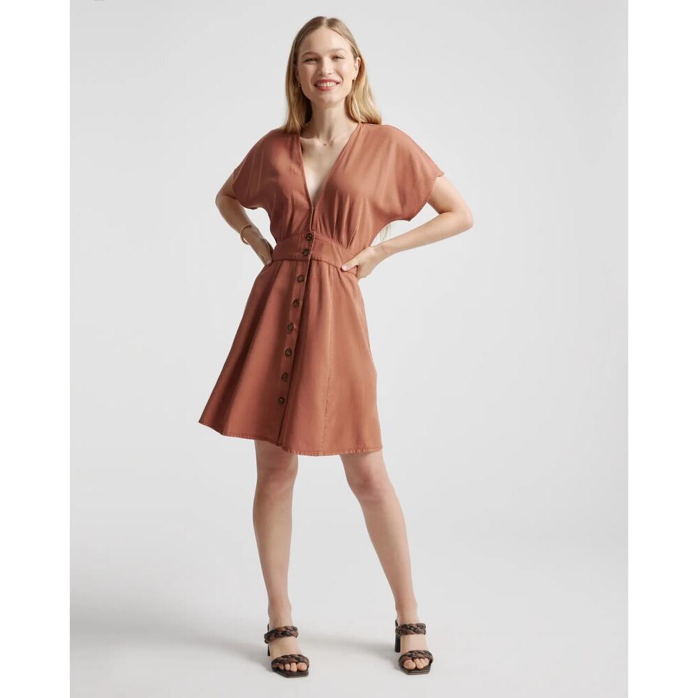 New Quince Women Vintage Wash Tencel Button Front Dress Terracotta Medium 4895-D
